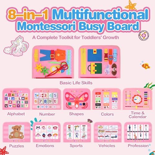GONINO Toddlers Busy Book for 1-3 Year Old Girls, Montessori Busy Board - Image 3