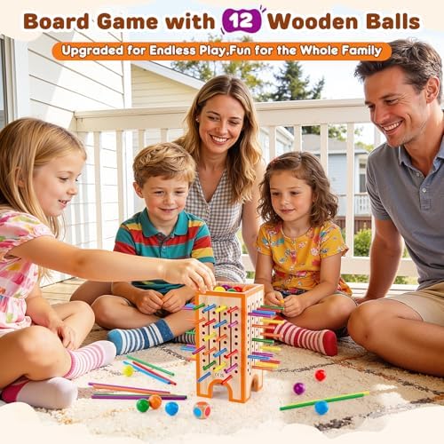 Montessori Board Game for Kids 4-6, 42 Colorful Wooden Sticks Dice Game with 12 Balls, Math & Counting Educational Toy for 3 4 5 6 Year Olds, Fine Motor Skills, Classic Table Game for Family Night - Image 3