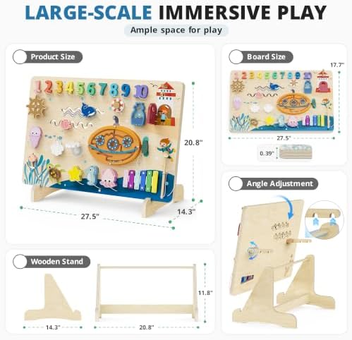 BlueWood Wooden Busy Board for 18+ Months, Activity Center for Toddlers - Image 3