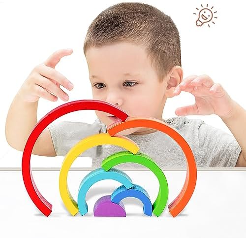 Wooden Rainbow Stacking Toy, Wood Peg Dolls Stacker Arch Game, Montessori Arch Bridge Rainbow Building Blocks, Colorful Stacking Blocks Puzzles for Kids 2 3 4 5 Years Old, Rainbow Decor Toys - Image 3