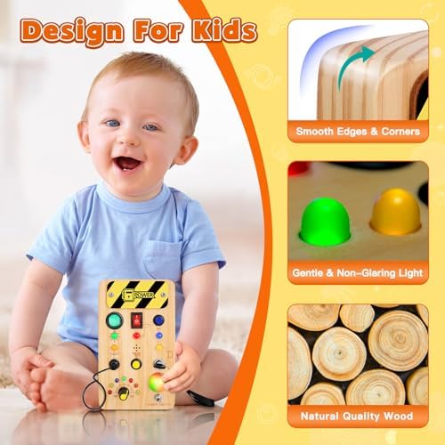 TINTECUSA Busy Board Montessori Toys for Toddler, Wooden Sensory Board Switch Toy with Color-Changing LED Light Up Travel Toys Educational Plane Travel Activity for 1-6 Year Old Girls & Boys Gifts - Image 4
