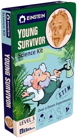 Einstein’s Young Survivor Science Kit for Kids. STEM for Boys & Girls Aged 8 and Above. Over a Dozen of Exciting Experiments Inside. Detailed Picture Guide Included. by purple-cow