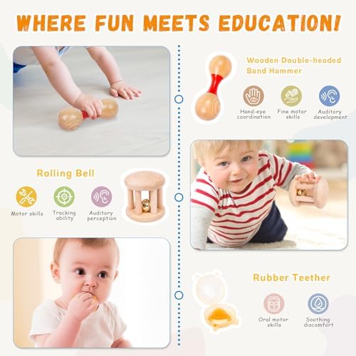 Adena Montessori Play Kit for 3-4 Months Baby,8 in 1 Wooden Learning Educational Toys for Toddler,Include Framed Mirror Book,High-Contrast Cards and More,Christmas Birthday Gift for Boys Girls - Image 4