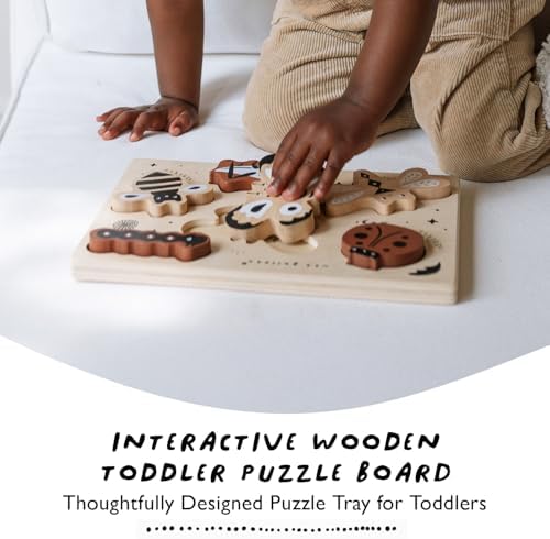 Wee Gallery Wooden Tray Puzzle Bugs, Montessori Toy for Toddlers and Preschoolers for Early Learning and Fine Motor Skill Development, Sustainable Educational Puzzle for Kids - Image 2