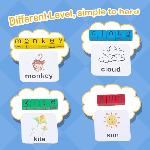 Word Race Cube Game, 60PCS 120 First Words, Wooden Alphabet Letter Blocks Phonics Matching Games for Kids Ages 3-8 - Image 4