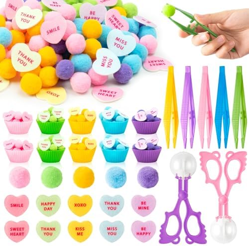 EZdhuawuse Summer Sensory Bin Fillers - 268P Fine Motor Toy Counting Sorting Set for Kid Birthday Easter Gift, Felt Phrases Heart Colorful Pom Poms Cup Clip for Preschool Education Activities by EZdhuawuse