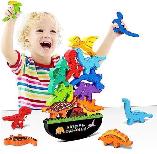 FFTROC Montessori Dinosaur Toys for 3 4 5 Year Old Boys Wooden Stacking by FFtroc