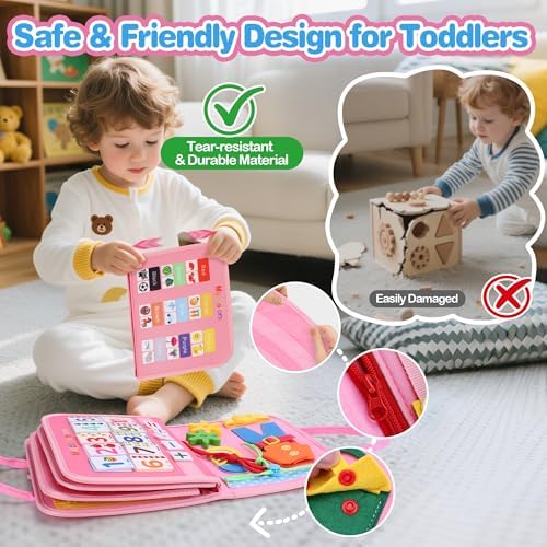 GONINO Toddlers Busy Book for 1-3 Year Old Girls, Montessori Busy Board - Image 5