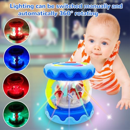 Baby Girl Toys Hand Drum Baby Rotating Musical Light Up Sensory Activity Crawling Toys 2 3+ Year Old Infant Girls Toy Gifts (Blue) - Image 5