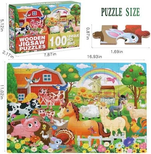 100 Piece Puzzles for Kids Ages 4-6 – Floor Kids Puzzles Ages 6-8 Year Old – Toy for Learning Farm Animals for 8-10 yo – Jigsaw Toddler Game for Boy and Girl Ages 3-5 - Image 6