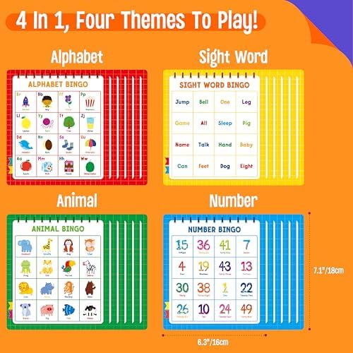 Family Bingo Game, Alphabet Animal Sight Word and Number Bingo Board Game, Counting and Matching Skills Classic Educational Game for Kindergarten and Preschool Kids, Perfect for Home and Classroom - Image 3