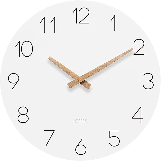 mooas Flatwood Wall Clock, 12" Analog Wall Clock, Silent Non-Ticking by mooas