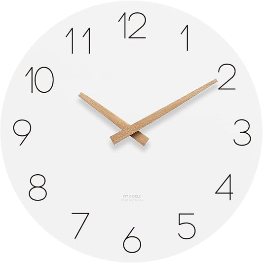 mooas Flatwood Wall Clock, 12" Analog Wall Clock, Silent Non-Ticking by mooas