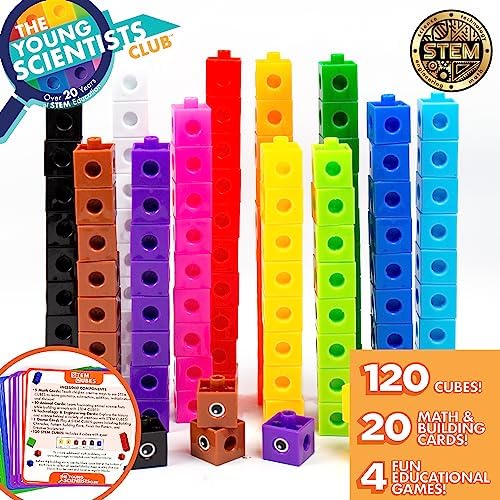 The Young Scientists Club STEM Cubes, Build, Learn & Create with 100+ Math Cubes Manipulatives, 4-in-1 Educational Games, Math Cubes for Kids Ages 4-8, Awesome Learn Through Play Toys - Image 2