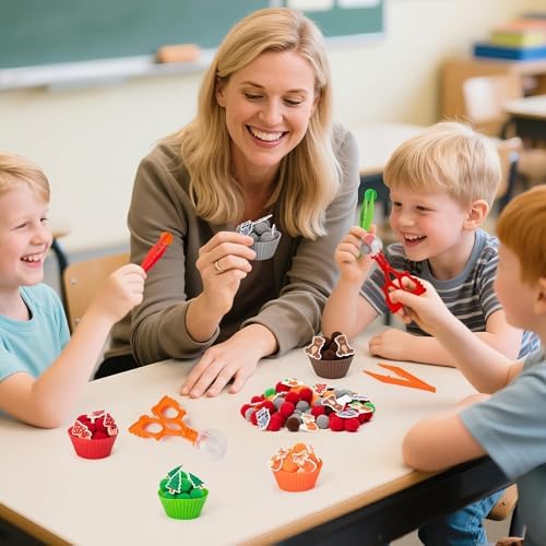 EZdhuawuse Woodland Animals Sensory Bin Fillers - 266Pcs Summer Animals Fine Motor Toys Sorting Stacking Toys for Kids, Felt Fox Bear Pom Poms Cup Clip for Preschool Education Development Activity - Image 5