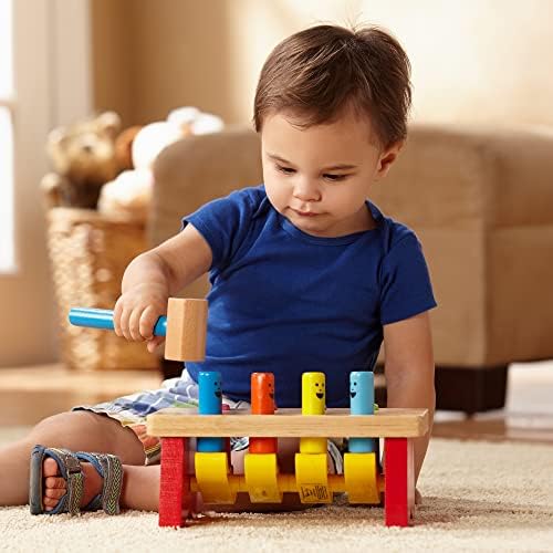 Melissa & Doug Geometric Stacker - Wooden Educational Toy & Deluxe Pounding Bench Wooden Toy with Mallet - Image 4