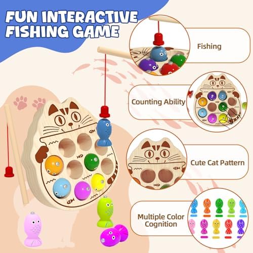 Wooden Magnetic Fishing Game for Toddlers 1-3, Montessori Sensory Busy Board Fine Motor Skills Toys for 1 2 3 Years Old Boys Girls - Image 2