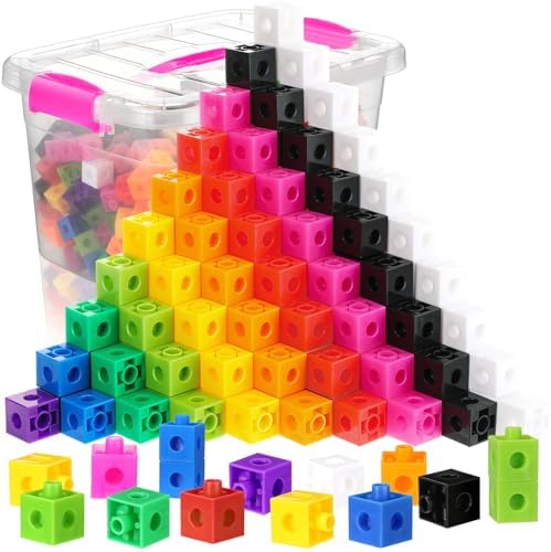 Jenaai 200 Pcs Math Cubes Counting Blocks Linking Connecting Cubes Math Manipulatives with Storage Container Educational Toy for Kids Age 4-8 Kindergarten STEM Activities Preschool(Pink) by Jenaai