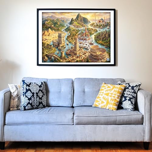 Think2Master World's Wonders 500 Pieces Large Format Jigsaw Puzzle: 13+, Teens, Adults & Families. Global Adventure to World’s Most Iconic Landmarks in an Imaginative Landscape. Size: 26.8” X 18.9” - Image 3