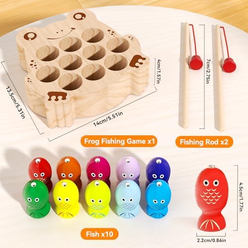 Wooden Magnetic Fishing Game for Toddlers 1-3, Frog Fishing Color Sorting Montessori Sensory Preschool Educational Learning Fine Motor Skills Toys for 3 4 5 Years Old Boys Girls - Image 4