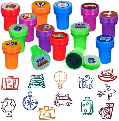 Cinrobiye 24 Pcs Adventure Travel Stampers Party Favor Set Fun Bon Voyage Stamps Birthday Party Supplies Classroom Rewards Carnival Prizes Goody Bag Fillers Pinata Filler Travel Party Gift Set by Cinrobiye