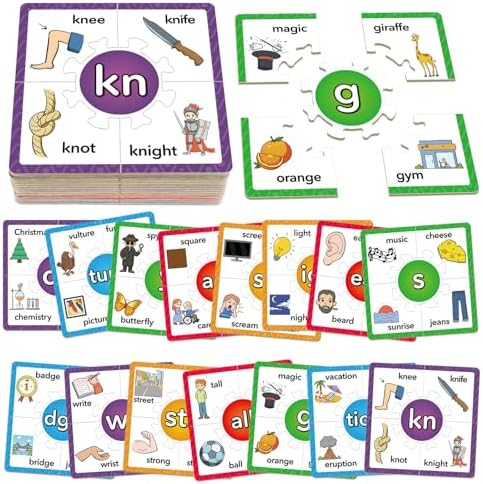 Torlam Phonics Puzzle, Rhyming Games Phonics Games Flash Cards for Kids Toddler, Learn to Read Spelling Reading Sight Words, Trigraphs Site Words for Preschool Kindergarten Homeschool Supplies by Torlam