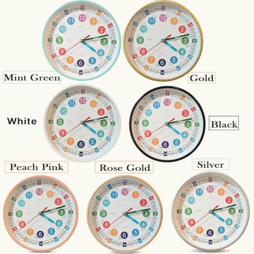 Learning Time 8 Inch Wall Clock for Kids,Non-Ticking Kids Colorful Clock,Silent Wall Clock Decorative for Kids Room ，School Classroom（Mint Green，8 Inch） - Image 2