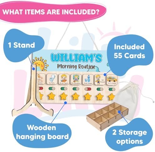 Wooden Chore Chart for Boys, Daily Routine Chart for Kids, Visual Schedule, Chore Reward Chart, Bedtime Morning Routine Chart for Toddlers (03) - Image 2
