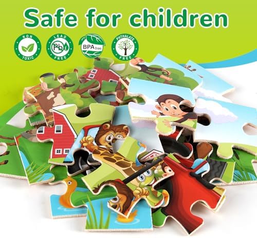 Wooden Puzzles Toys for Kids Ages 3-5, Set of 4 Packs with 20-Piece Farm, Animals Theme Wood Jigsaw Puzzles, Preschool Educational Brain Teaser Toys for Boys and Girls 3-6 Years Old. - Image 4