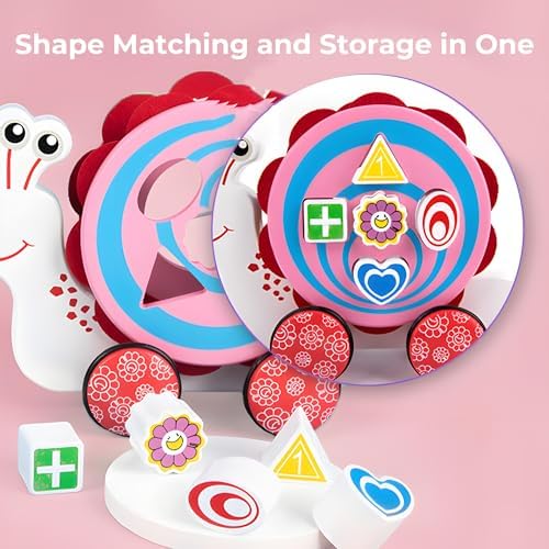 Wooden Pull Along Toy,Snail Pull Toys for Toddlers 1-3 - Image 2