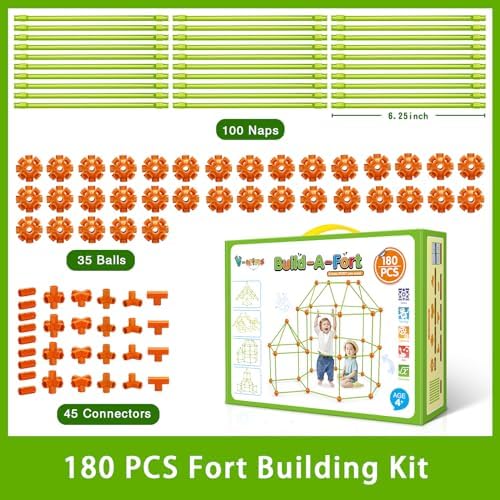 V-Opitos 180 Pack Fort Building Kits for Kids Age 4, 5, 6, 7, 8+ Years Old, Creative Building Toys for DIY Castles, Tunnels, Play Tent, Ideal Christmas, Birthday Gifts for Boys & Girls - Image 4