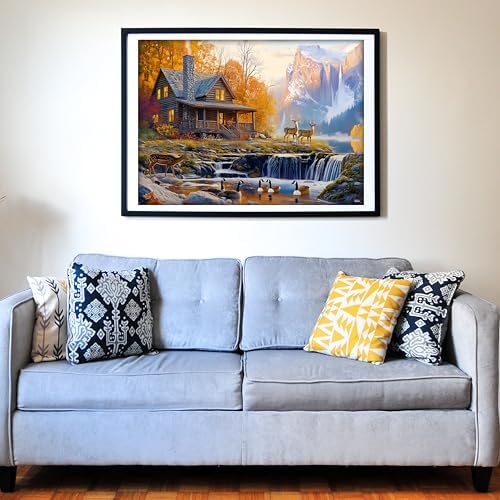 Think2Master Cabin by the Falls 1000 Pieces Large Format Jigsaw Puzzle: 13+, Teens, Adults & Families. Scenic Autumn Mountain Landscape with Log Cabin, Waterfall. Great Gift. Size: 26.8” X 18.9” - Image 5