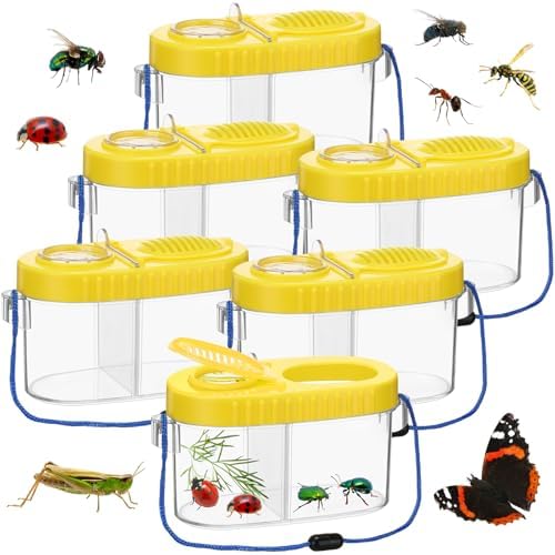 6 Pack Bug Catcher Kit for Kids Bulk Insect Habitat Viewer with Magnifying Glass Vents Portable Bug Collection Cage with Lanyard Nature Outdoor Explorer Set for Boys Girls Birthday Gift(Yellow) by WinnerWhy
