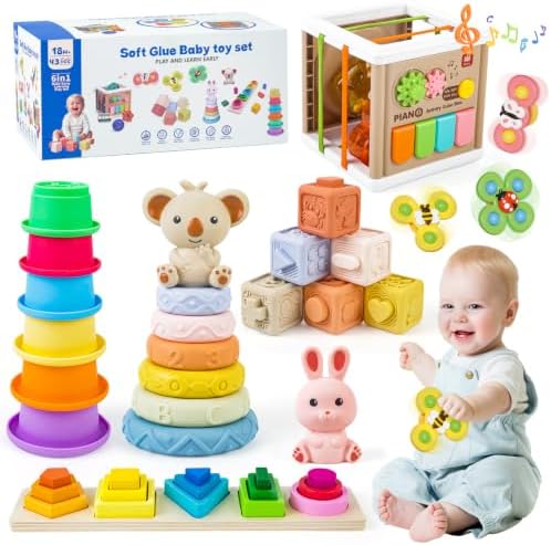 6 in 1 Musical Baby Toys 0-6-12-18 Months, Montessori Sensory Toys for Babies 6 to 12 Months, Infant Teething Sorting Stacking Cups Toys by LearningwhilePlaying
