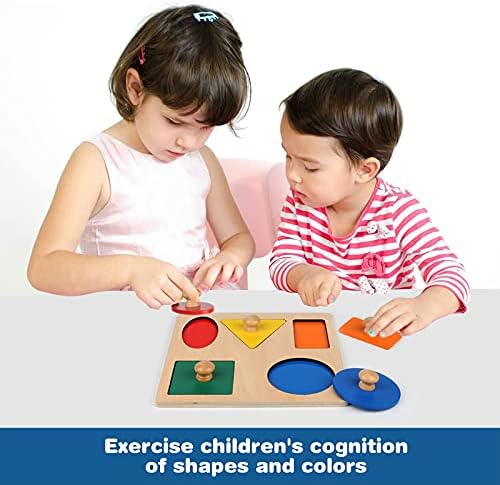 Montessori Wooden Puzzle Board Knob Wooden Puzzle Geometric Shape Puzzle Early Education Material Sensorial Toy for Toddler Shape & Color Sorter (5 Geometry Shape) - Image 5