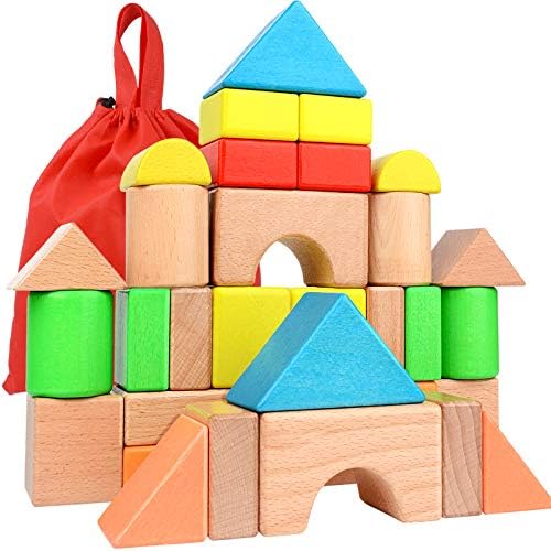 Migargle Large Wooden Building Blocks Set - Educational Preschool Stacking Toys with Storage Bag, Toddler Gifts for Boys Girls Ages 3+ by Migargle