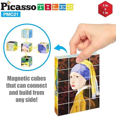 PicassoTiles 1” Magnetic Puzzle Building Cubes Blocks of Popular World Famous Art Paintings with Free Frame, Educational STEAM Toys for 3+ Year Old Boys Girls Toddlers Or Preschool Age Children PMC21 - Image 6