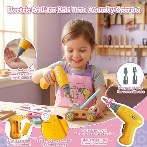 Wooden Kids Tool Set with Drill Montessori Toys for 3 Year Old Girl 44Pcs - Image 3
