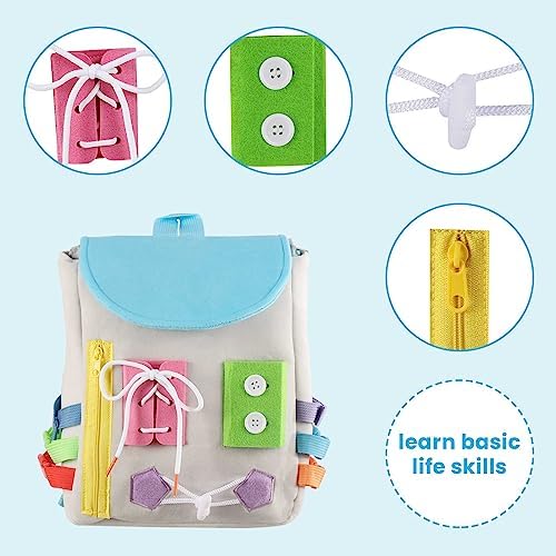 Busy Board - Toddler Backpack with Buckles and Learning Activity Toys - Develop Fine Motor Skills and Basic Life Skills - Learn to Tie Shoes - Children's Travel Toy (Grey) - Image 3
