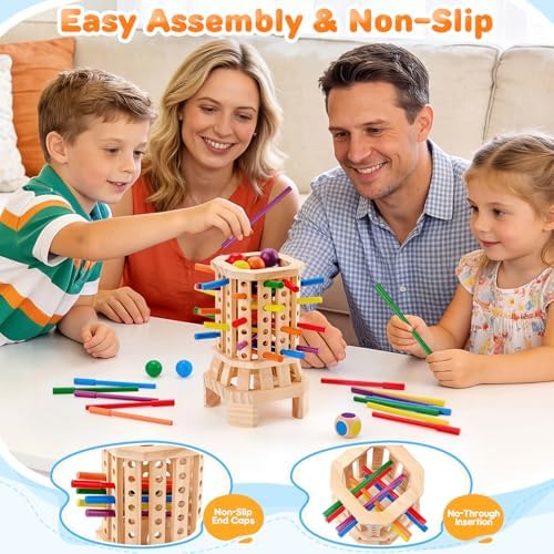 Montessori Wooden Board Game, Colorful Sticks & Ball Drop Games for Kids, Fine Motor Skills & Math Learning Toy for 3 4 5 6 Year Old, 2-6 Player Family Travel Game, Birthday Gift for Boys Girls Age 3+ - Image 3