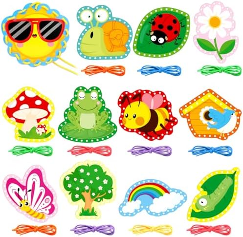 Springtime Lacing Cards for Kids 12 Packs Sewing Kits Rainbow Flower Butterfly Cardboard Sewing Cards Lacing Games for Developing Imagination School Learning Activity Supplies Spring Decorations by Dapaqami