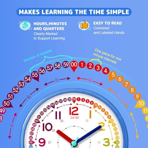 Kids Alarm Clock, Silent Non-Ticking, Analog Learning Clock for School Beginners, Stylish Round Metal Clock, Easy to Read, Battery Operated Student Back to School Gifts - Image 2