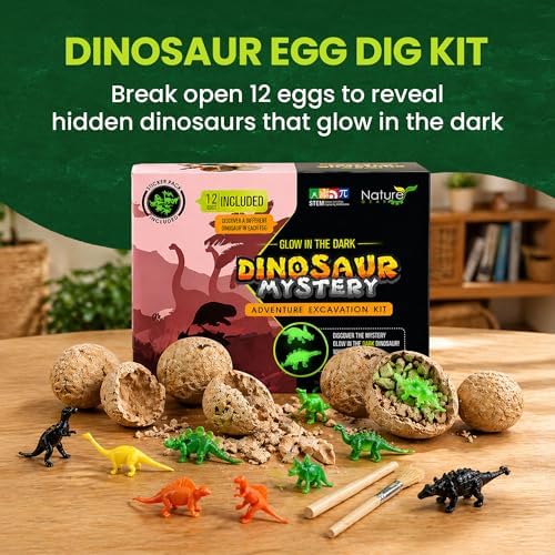 Nature Gear Dino Dig Kit for Kids, Dinosaur Eggs Digging Kit, Educational Egg Excavation Kit with 12 Glow in The Dark Mystery Dinosaurs, Interactive Archaeology Fossil Toy for Kids Age 3-5 and Up - Image 2