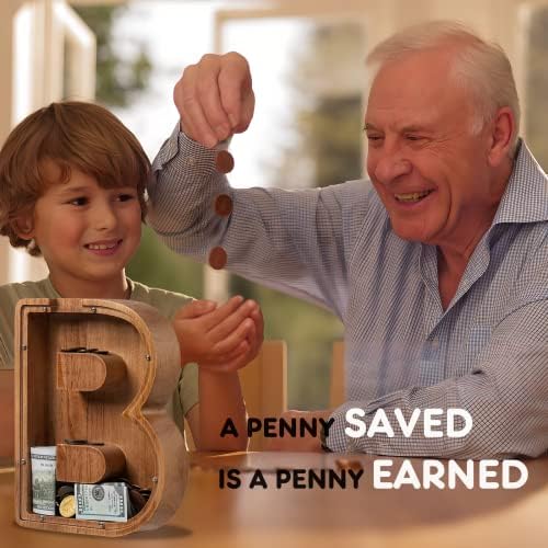 ladenk 12 Inch Extra Large Wooden Kids Letter Piggy Bank - Piggy Bank for Boys Girls - Initial B Bank - Alphabet Money Bank for Birthday - Image 4
