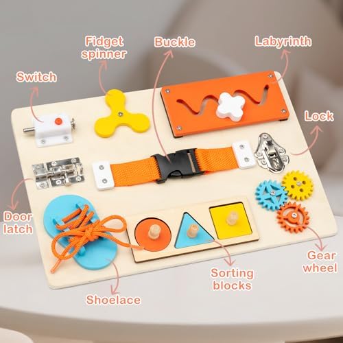 Montessori Busy Board for Toddlers, 9-in-1 Wooden Sensory Toys - Image 2