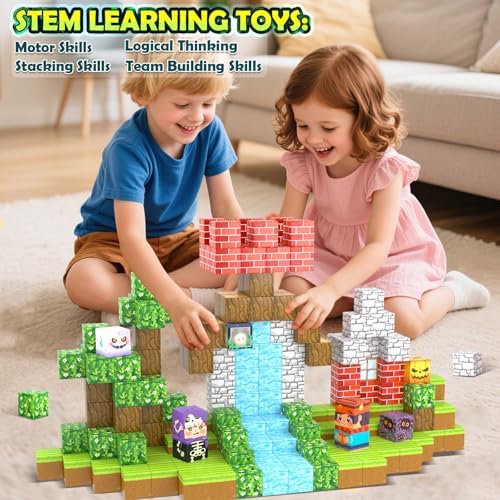 150PCS Large Magnetic Blocks - Build Mine Magnet World Forest Tiles, Magnet Kids Games Classroom Must Haves Toddlers Magnetic Toys for Boys & Girls 3-5 6-8, STEM Montessori Sensory Ourdoor Toys Gift - Image 7