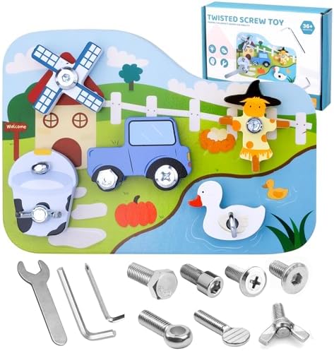 Wooden Montessori Farm Screwdriver Board, 16-Piece Toy for Kids Ages 3+ by Liangding
