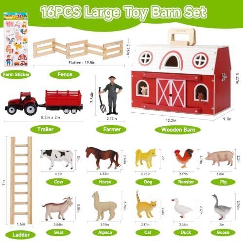 Wooden Barn Toy Set with Farm Animals, Sticker - Image 6