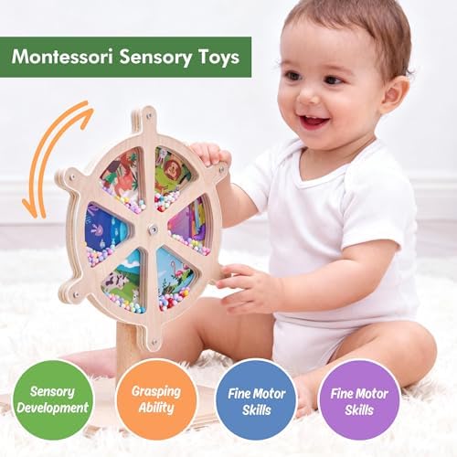 Spinning Activity Drum Toy with Sound, Montessori Wooden Sensory Toy for Babies, Perfect Birthday & Party Gift for 6-18 Months+ - Image 3