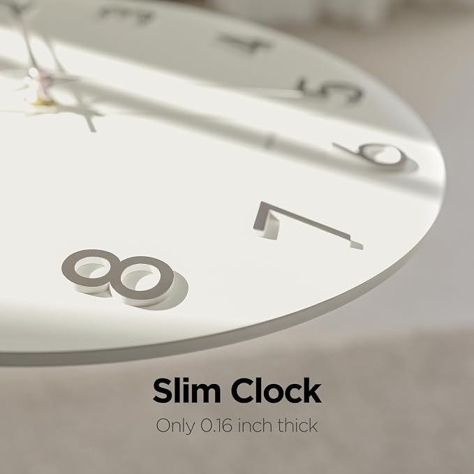 mooas 3D Numbers Modern Wall Clock, 12" Battery Operated, Analog (Cream) - Image 4